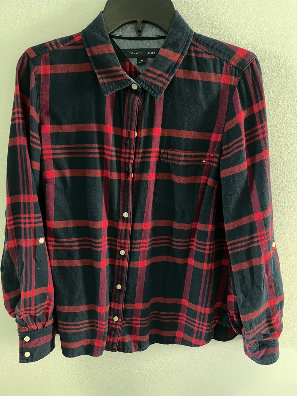 Tommy Hilfiger women’s Red & Navy Plaid Button-Up Shirt